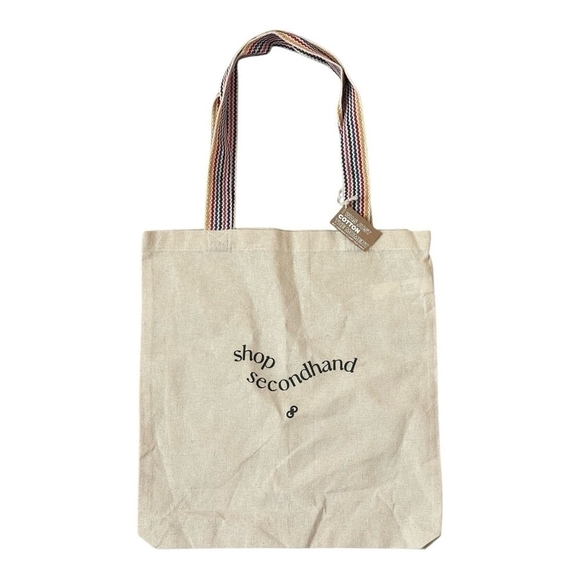 NWT Reusable Tote Bag Shop Second Hand Print Beige Canvas Shopping Shoulder Bag - Picture 3 of 6